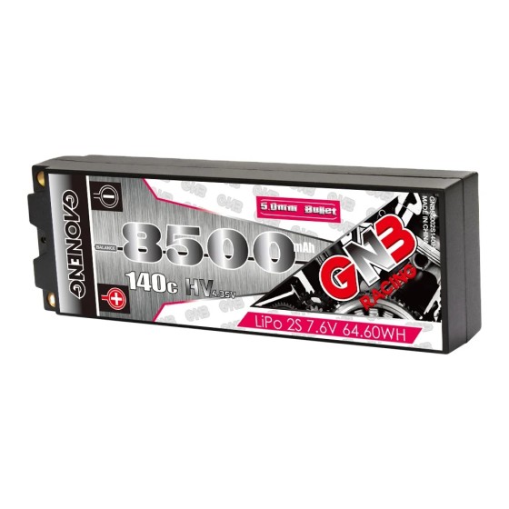 NEW GNB GAONENG 8500MAH 2S HV 7.6V 140C RC LiPo Battery Racing Car Hard Case 5mm 5.0mm Bullet 1:10 1/10 Scale LiHV High Voltage